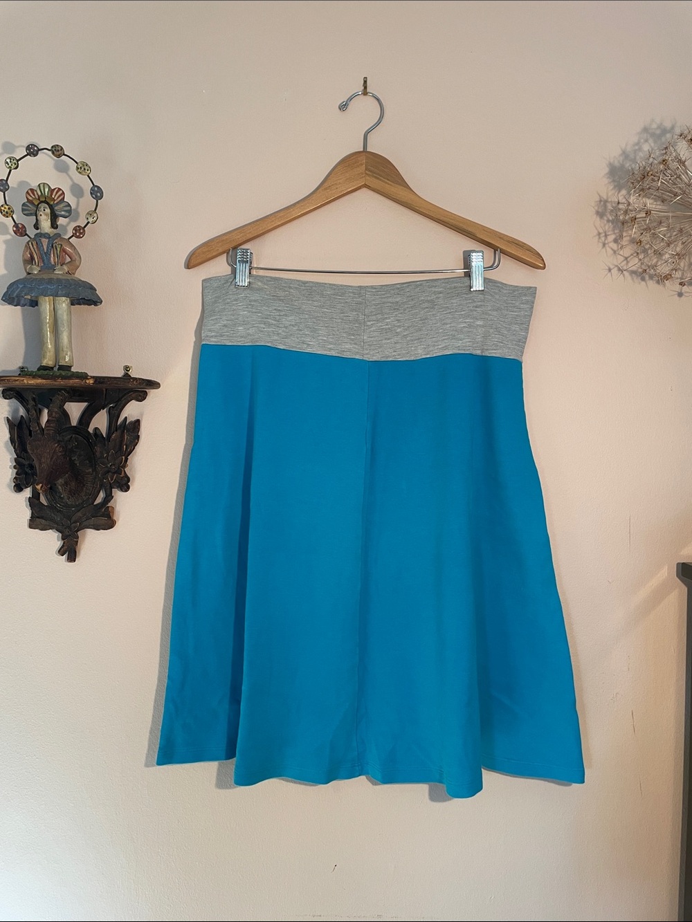 Vintage American Apparel Turquoise A-Line Skirt with Heather Grey Waistband